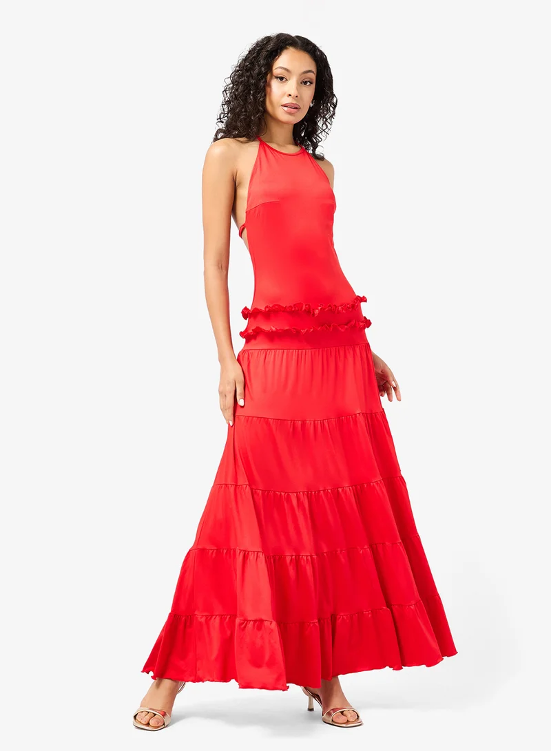 جينجر Halter Neck Dropwaist Tiered Dress
